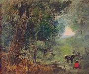 Wilhelm Busch Waldlandschaft mit Heufuder und Kuhen oil on canvas